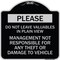 Signmission Do Not Leave Valuables in Plain View Management Not Responsible for ANY Theft, A-DES-BS-1818-23280 A-DES-BS-1818-23280 - alternate 1